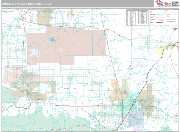 Antelope Valley-High Desert Metro Area Wall Map Premium Style